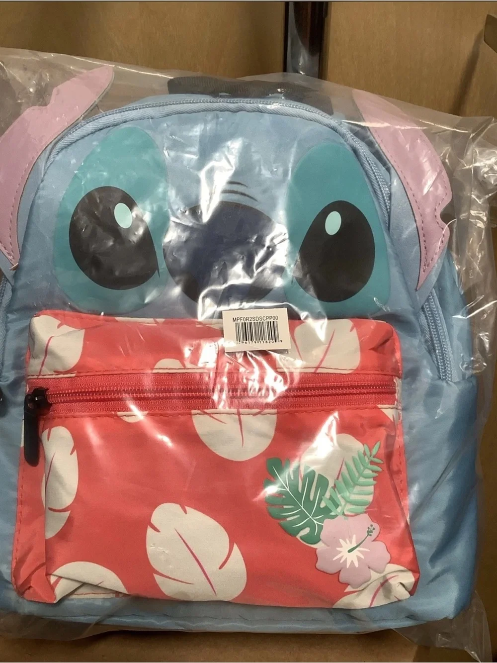 3D Stitch Kids Backpack with Coral Floral Pocket